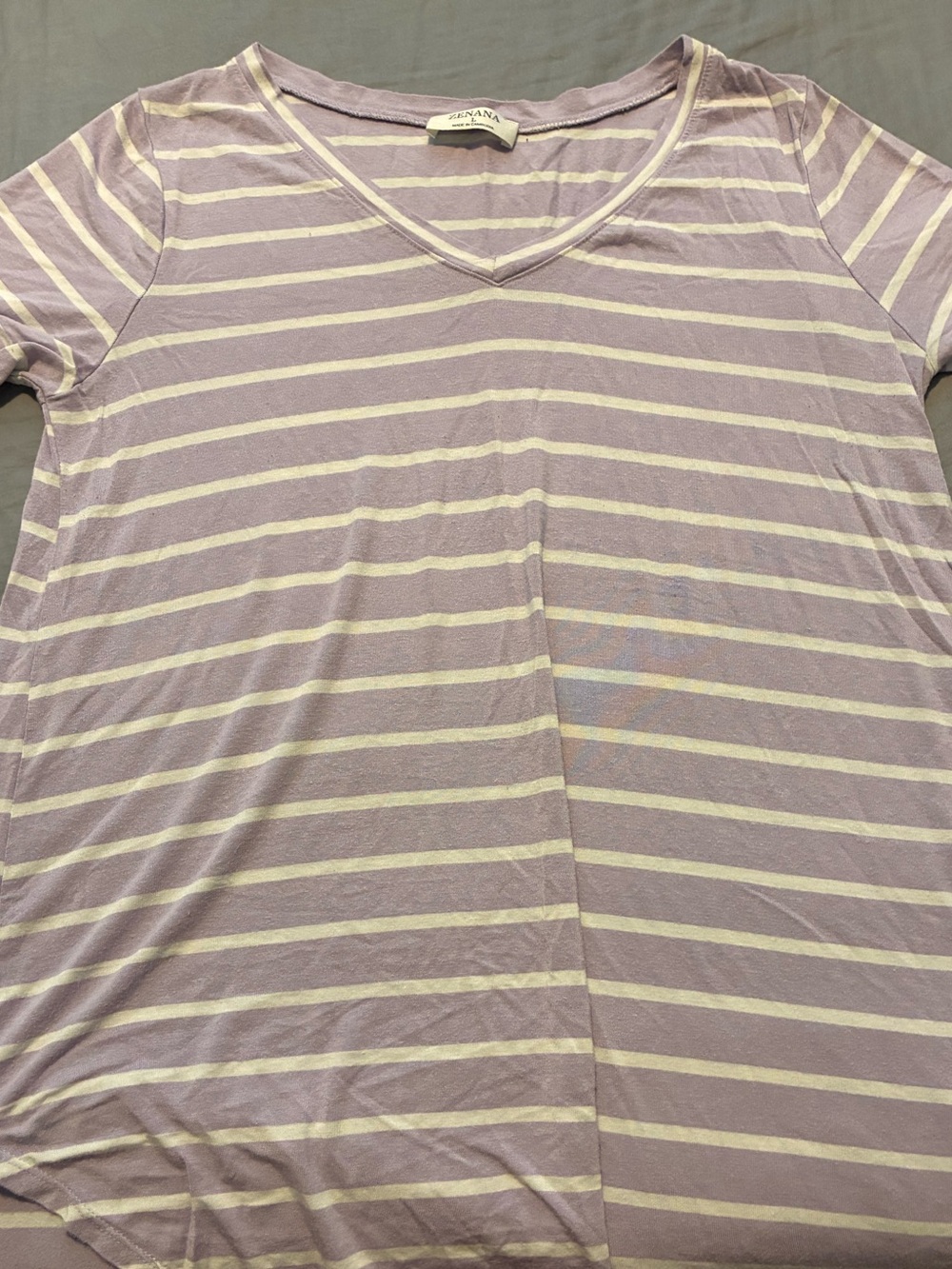 Zenana Outfitters Lavender and White Striped V-Neck Top
